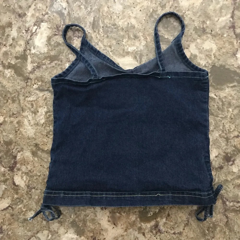 Embroidered Denim Spaghetti Strap Shirt - Size 4/5 - Picture 4 of 4